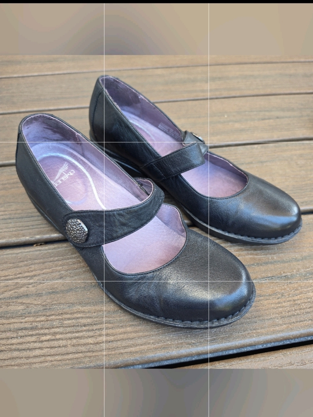 Dansko Adelle Mary Janes Wedge Black Leather Shoes Size 41 EU 10.5 US